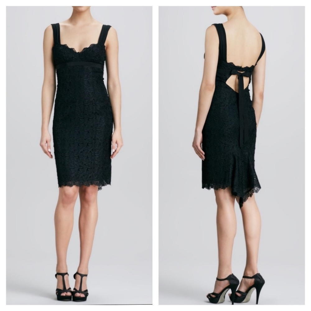 Nicole Miller Collection Black Lace Silk Cocktail Dress Midi Evening Classic 4